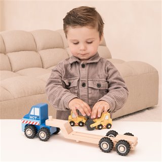 Car transporter with 2 construction vehicles